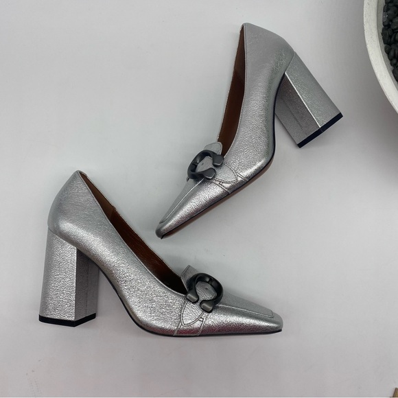 COACH 85 mm Jade Pump metallic Silver square toes loafers size 5.5B in Box EUC - Picture 4 of 9